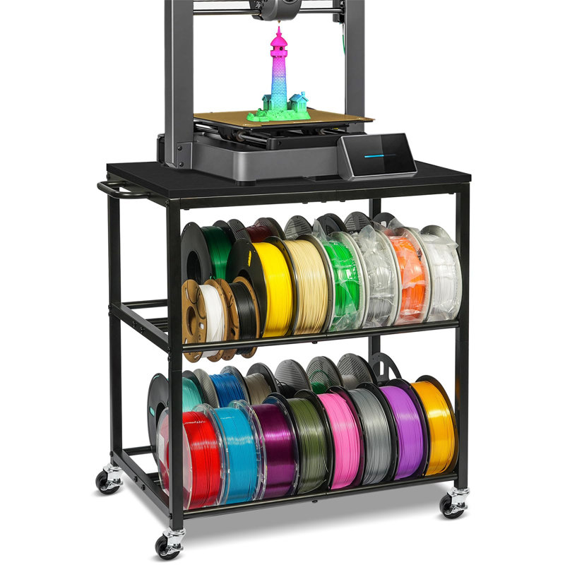 3D Printer Filament Storage Rack with Wheels, Black