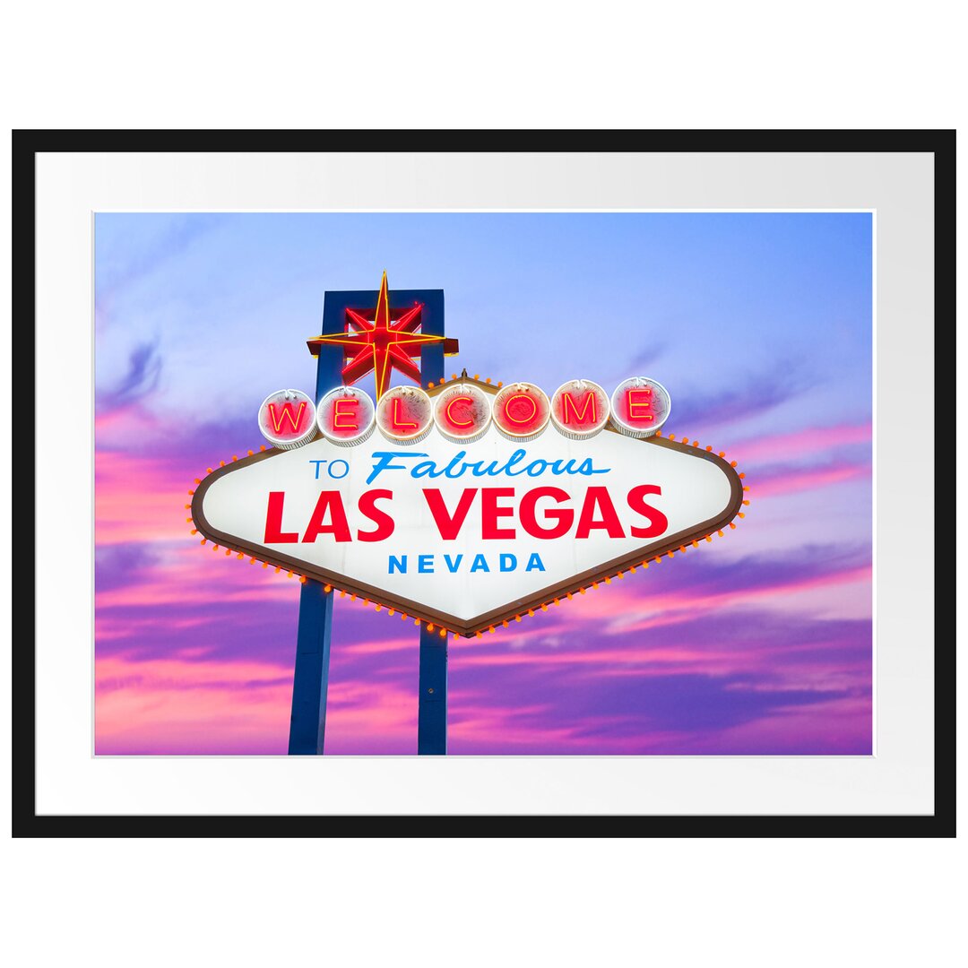 Gerahmtes Poster Las Vegas Ortsschild abends