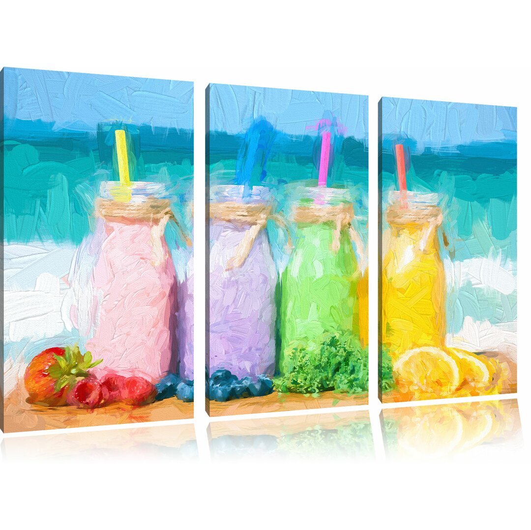 3-tlg. Leinwandbilder-Set „Gesunde Smoothies in verschiedenen Farben“, Grafikdruck