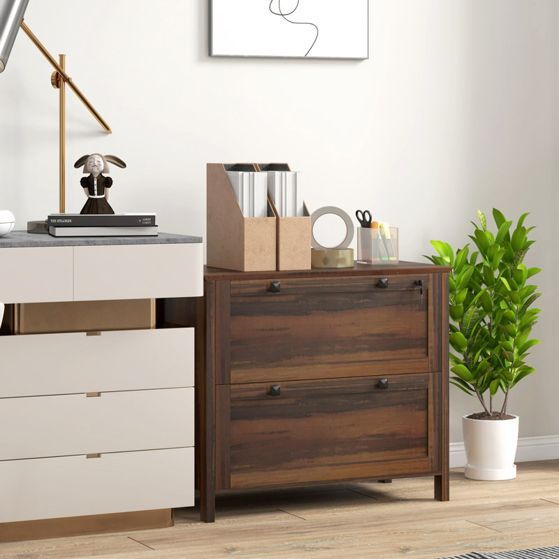 HOMCOM 2 Drawer File Cabinet With Lock, Lateral Filing Cabinet With Keys And Adjustable Hanging Bar For Letter, A4 And Legal Size, File Cabinet For Home Office, Brown