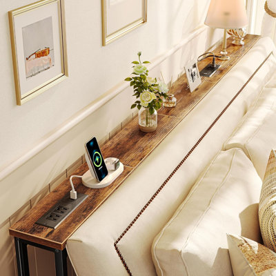 79 Inch Sofa Table With Built-In Power Outlets And USB-C Ports, Narrow Console Table With Storage For Behind Couch, Entryway Hallway Use In Small Spaces, Living Room