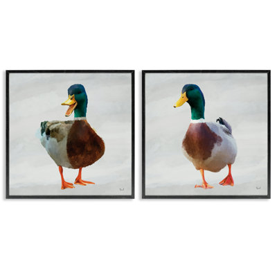 Paire de giclées encadrées 2 pièces Squawking Ducks, design par Renel Peters