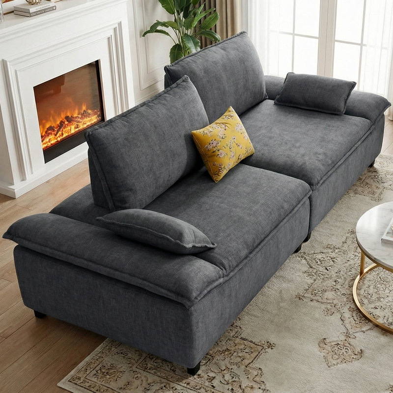 Upholstered Sailboat-Shaped Sleeper Sofa with Adjustable Seat Depth, Dark Gray