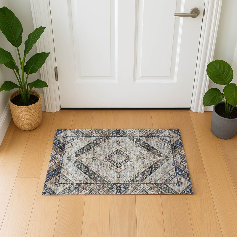 Premium Machine Washable Mayfield AMF2195 geometric Rug, 1'8" x 2'6", Black