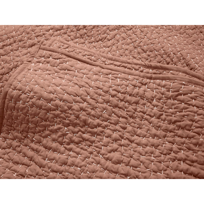 Pebbled Handstitched Organic Quilt, Full/Queen Quilt, Praline