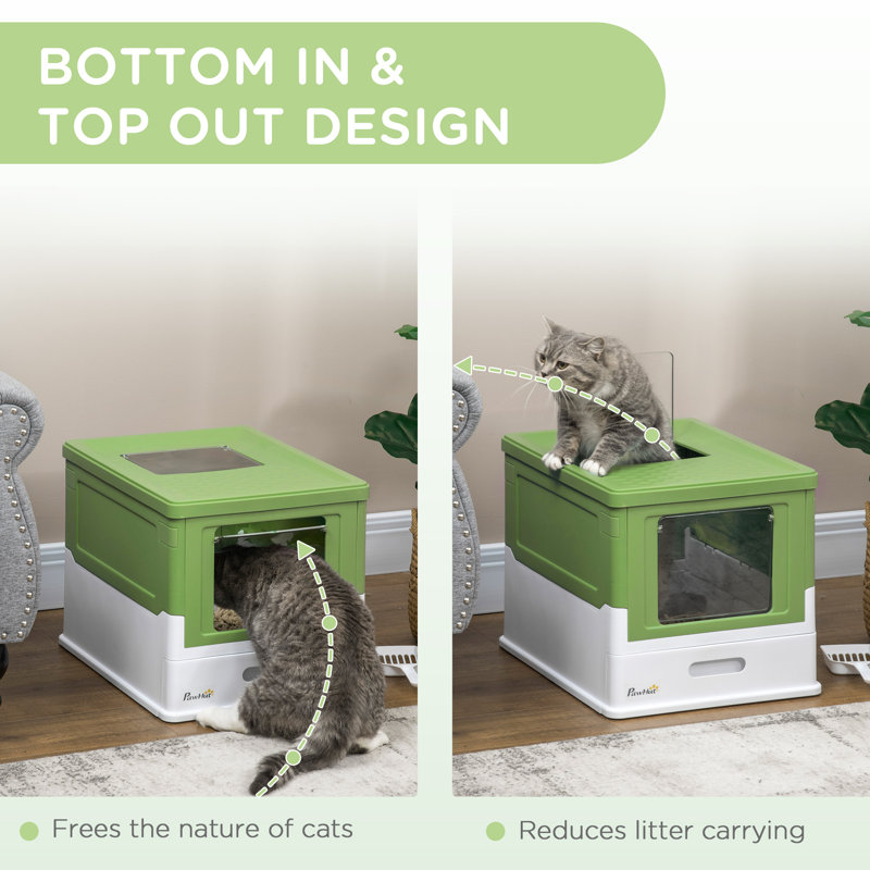 PawHut Green Enclosed Cat Litter Box with Scoop and Tray