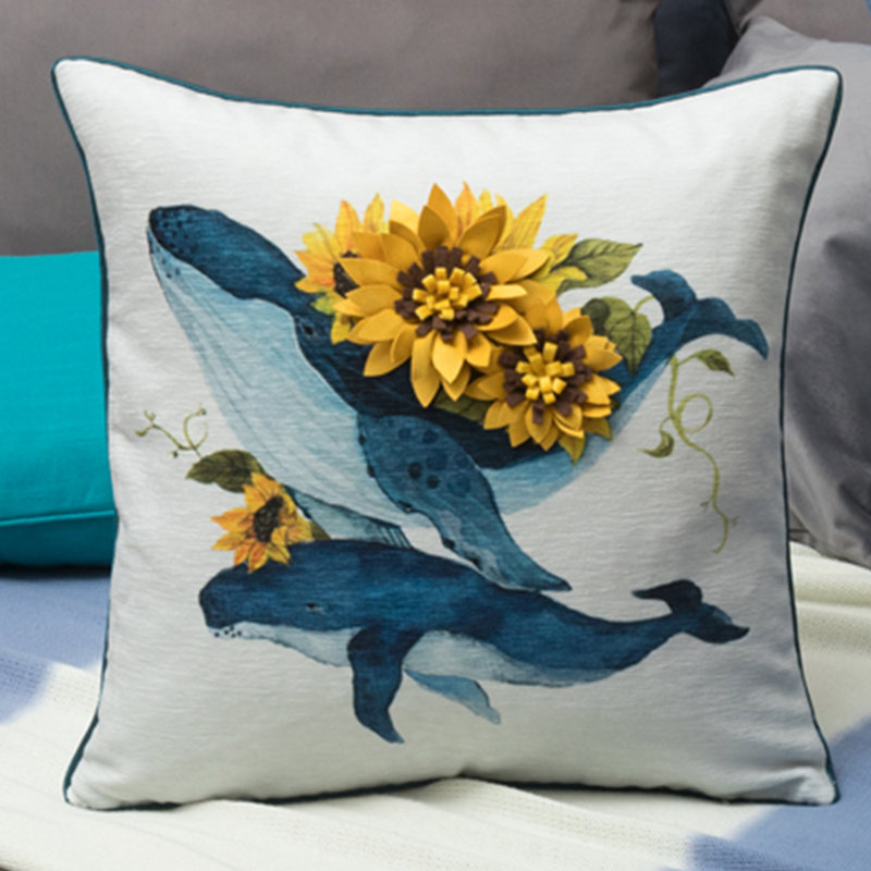 Housse de coussin Floral Whale 18 x 18 pouces