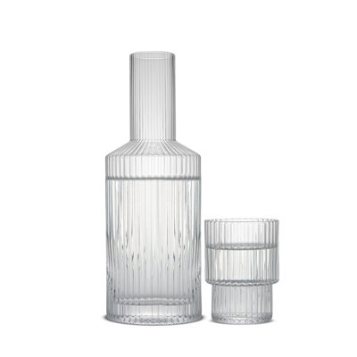Joyjolt Elle Fluted Bedside Carafe Decanter Set With Glass - 26 Oz