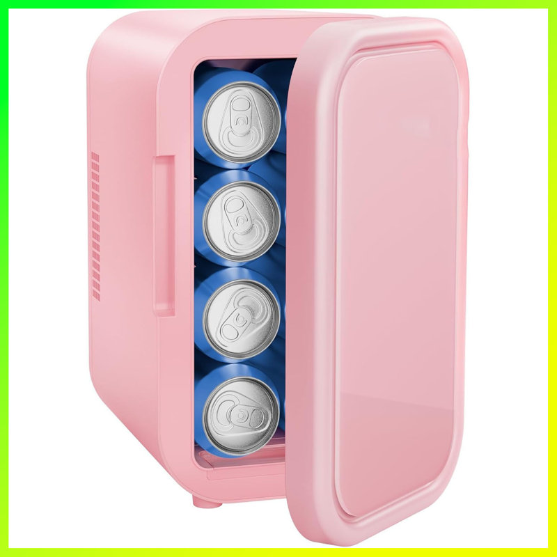 Portable Mini Fridge For Cans & Skincare – Compact 8-Can (12 Oz) Cooler & Warmer For Bedroom, Car, Office, Dorm – AC/DC Power With Car Plug Compatibility