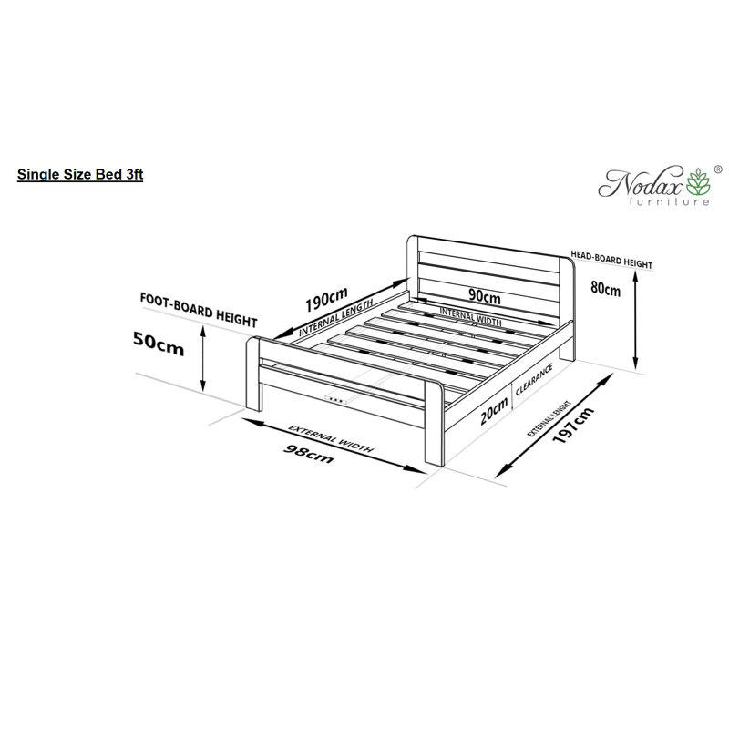Nodax Wooden Bed Frame Nordic Sky (F2) - Solid Pine Wood, Easy Assembly, Sturdy Slats & Extra Support Legs Bed Frame Furniture