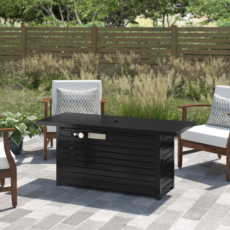 Bigby 24" H Propane/Natural Gas Outdoor Steel Fire Pit Table with Lid, Gray, 25" H X 54" W x 22" D