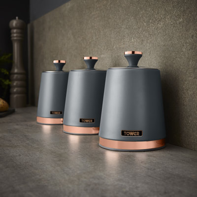 Tower Cavaletto Pieces of 3 Storage Canisters for Tea/ Coffee/ Sugar, Steel