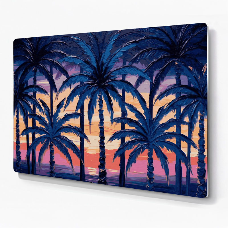 Palmier hawaïen, art mural bleu en métal