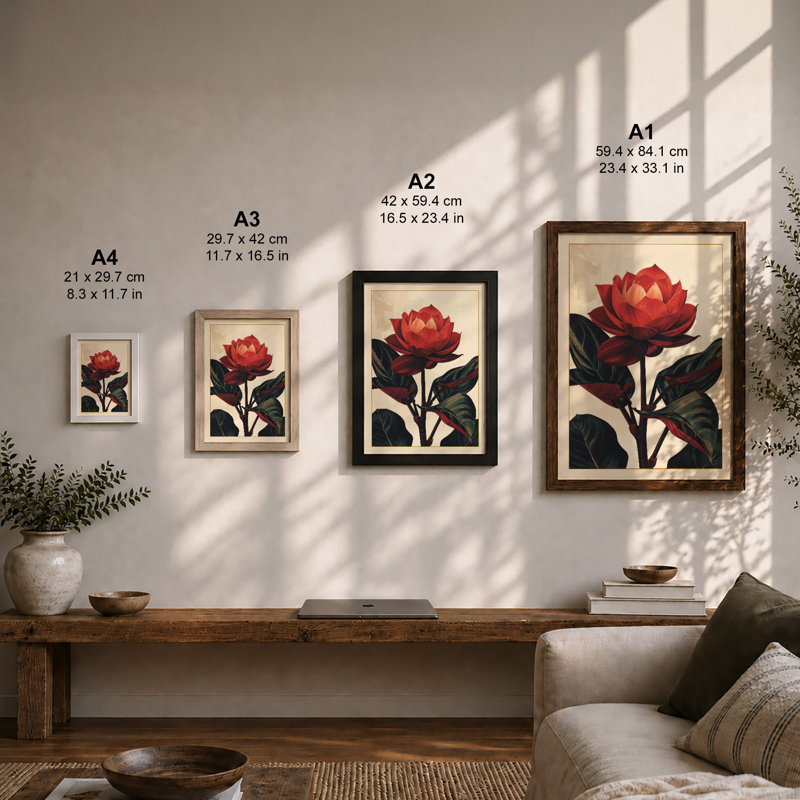 Lotus in Bloom Botanical - Framed Print, A4 - 29.7 x 21.0 cm, Oak