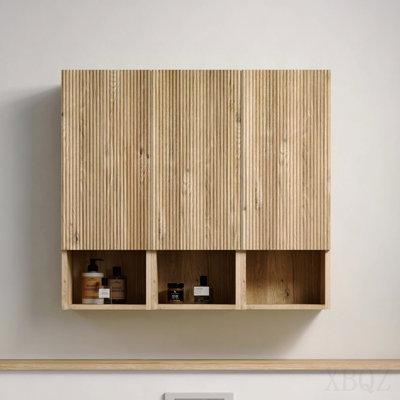 Cc1014s112310 Rough Oak & Rough Oak Bathroom Floating 3-Piece Side Cabinet Set, Wall-Mounted Storage Cabinet For Small Space, Kd