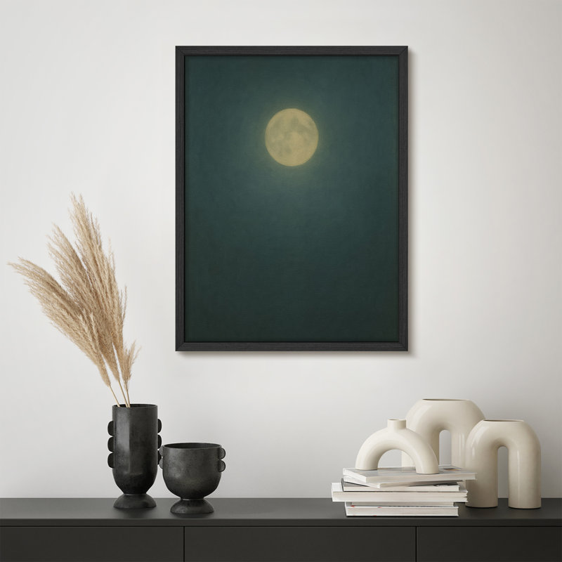 Framed Wall Art Print - Full Moon in Midnight Sky, Minimalist Celestial Art for Bedrooms or Meditation Spaces, 10" H x 8" W
