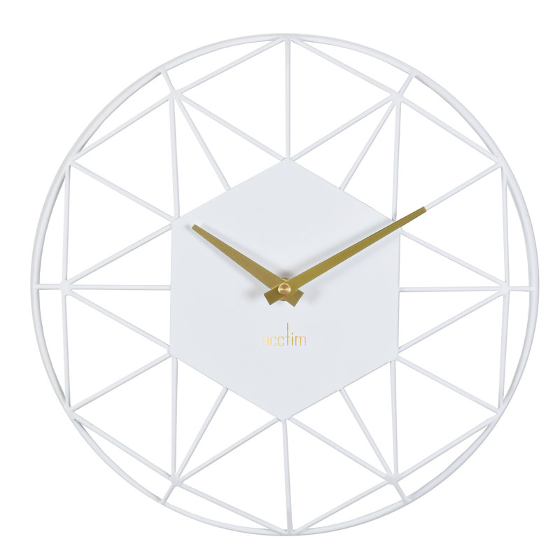 Acctim Wall Clock Quartz Metal Geometric Wire Frame Open Dial 30cm, White