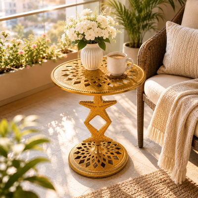 Gold Round End Table, Aluminum Pedestal Side Table for Living Room