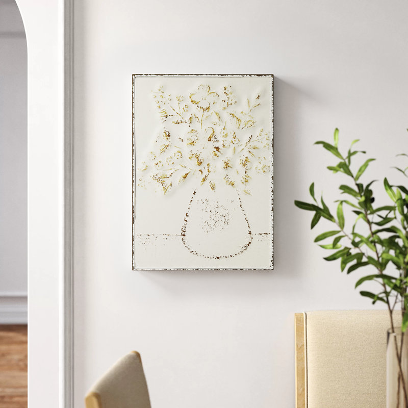 Art mural en relief avec fleurs dans un vase