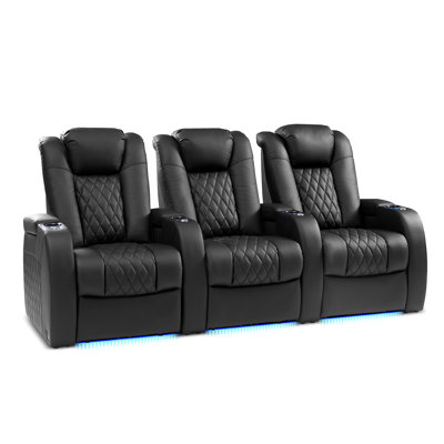 Upholstered Power Reclining Home Theater Seating with Cup Holder