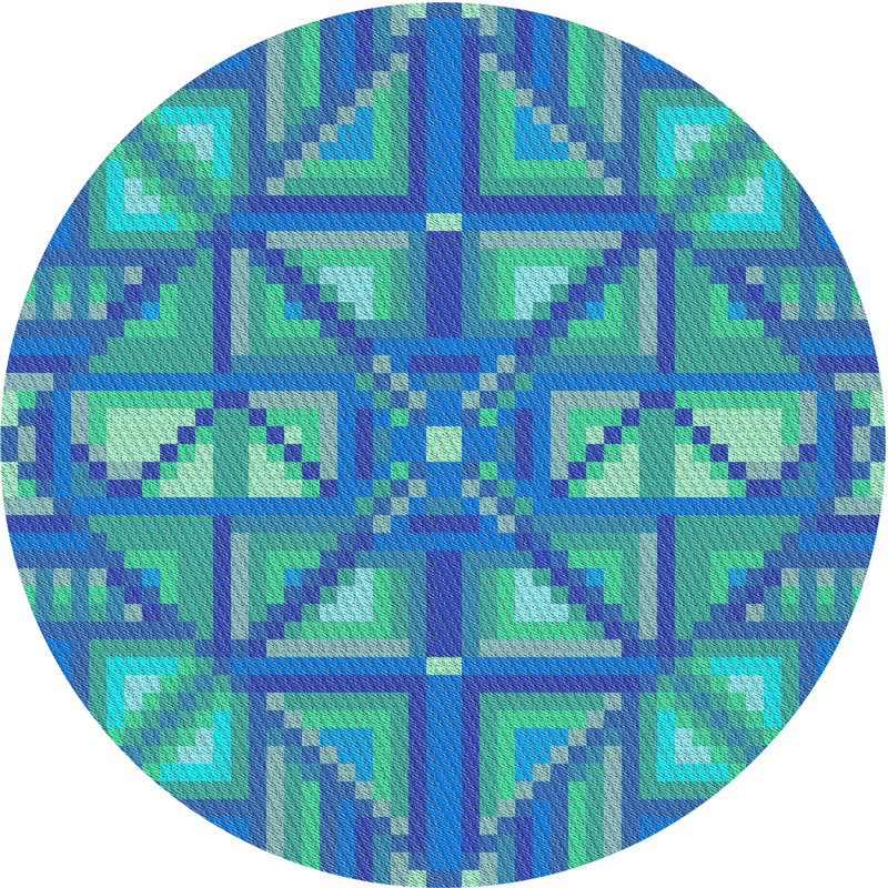 Tissé à la machine à motif géométrique en laine et polyester bleu/gris Tapis décoratif, Rond 5 pi