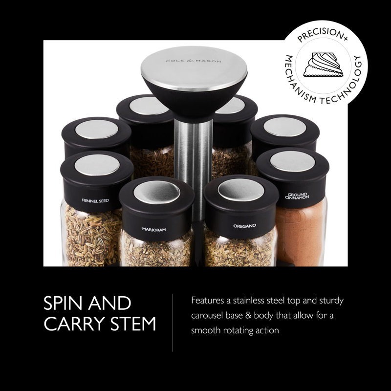 Silver Stainless Steel Revolving Countertop Spice Rack with 16 Jars