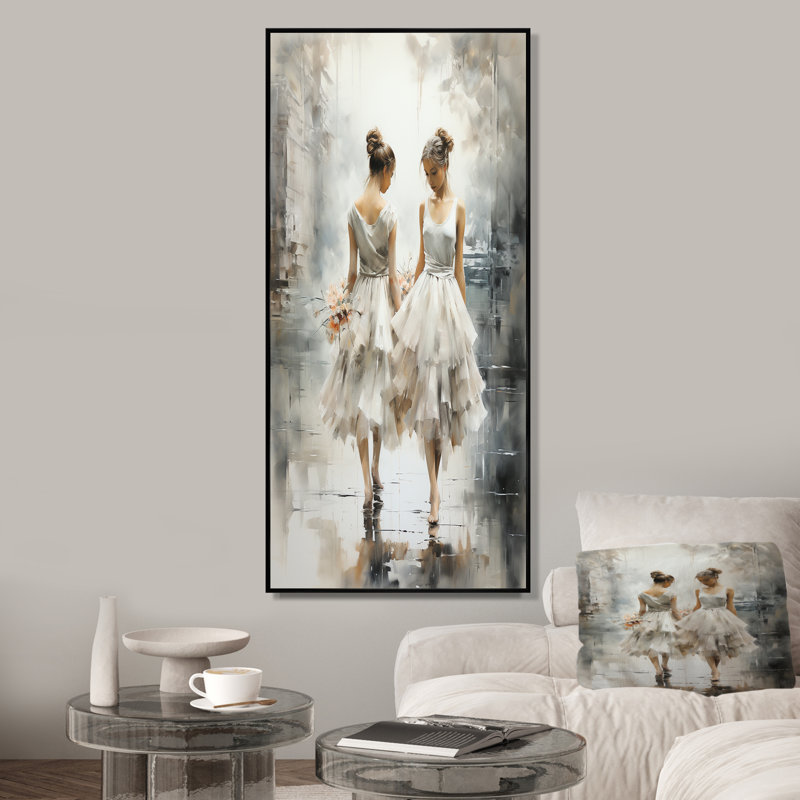 «White and Grey Ballet Dreams I - Dance», art mural, Cadre flottant noir, H 60 po x l 28 po x P 1,5 po