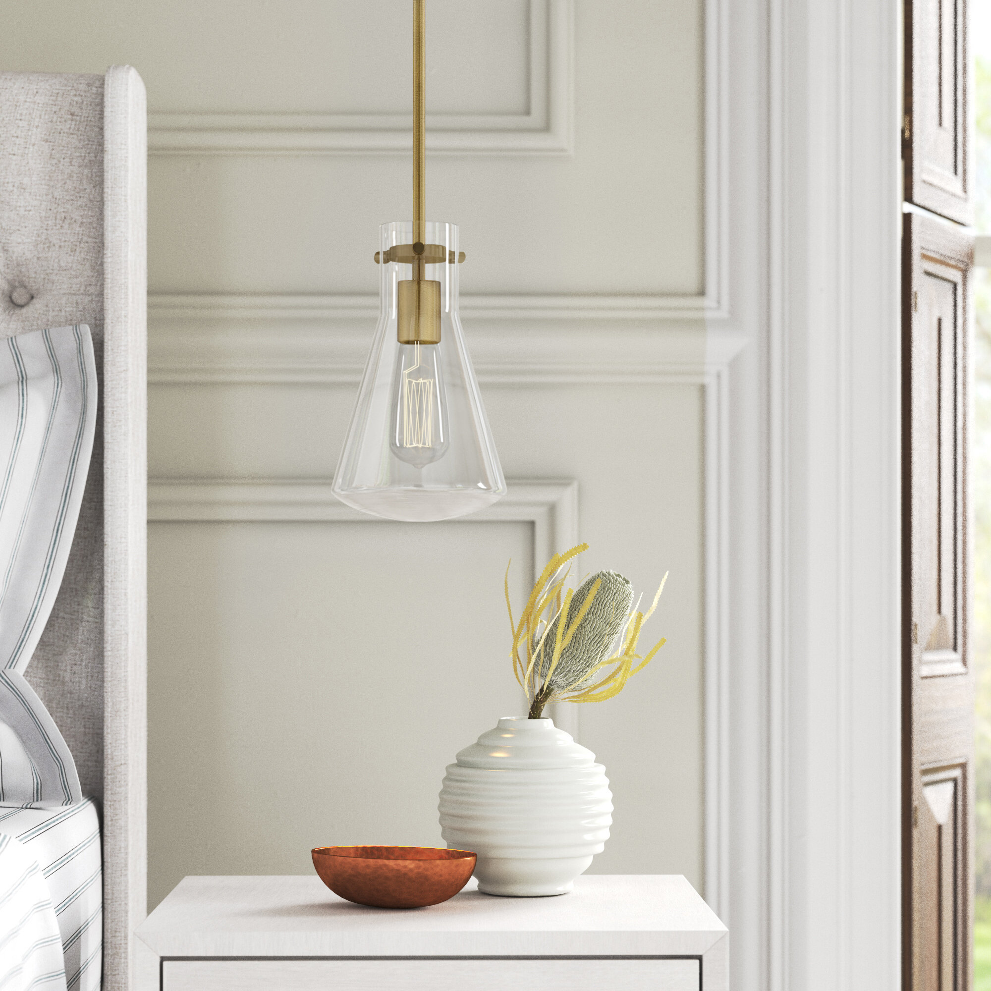 Renata 1 - Light Single Cone Pendant, Natural Brass