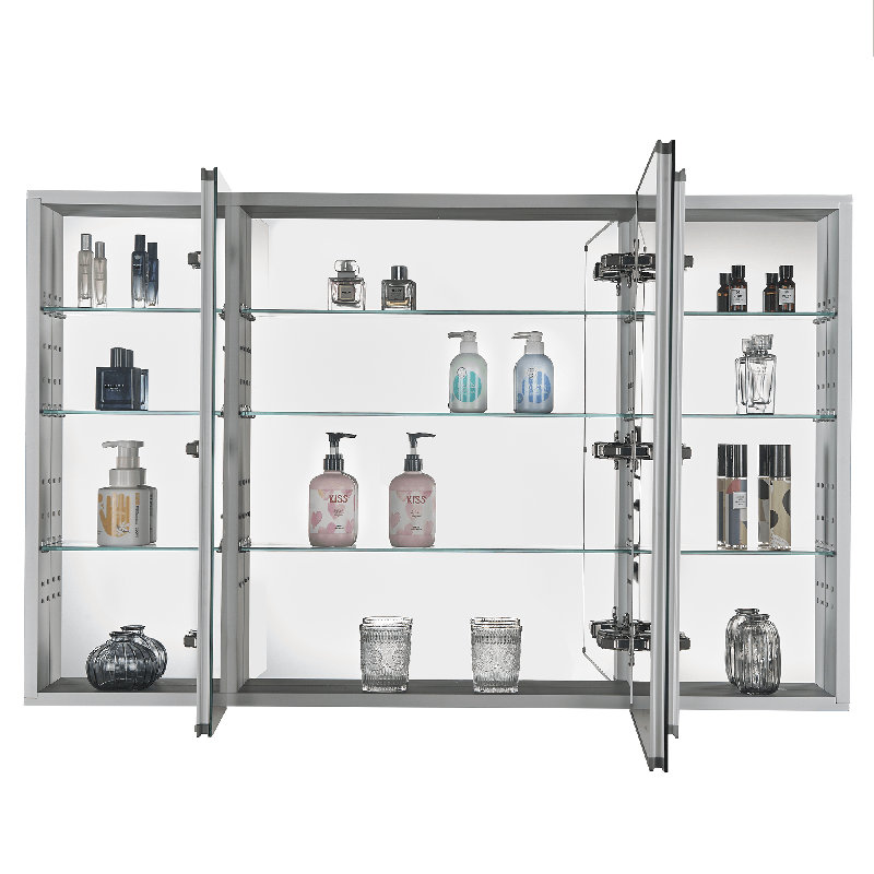 FIXTURES FIXTURES Armoire à pharmacie encastrée ou en saillie en aluminium sans cadre avec charnières à fermeture douce et étagères en verre réglables