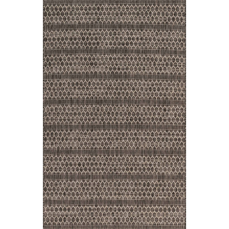Tapis intérieur / extérieur rayé gris Jimmu, Rectangle 5 pi 3 po x 7 pi 7 po
