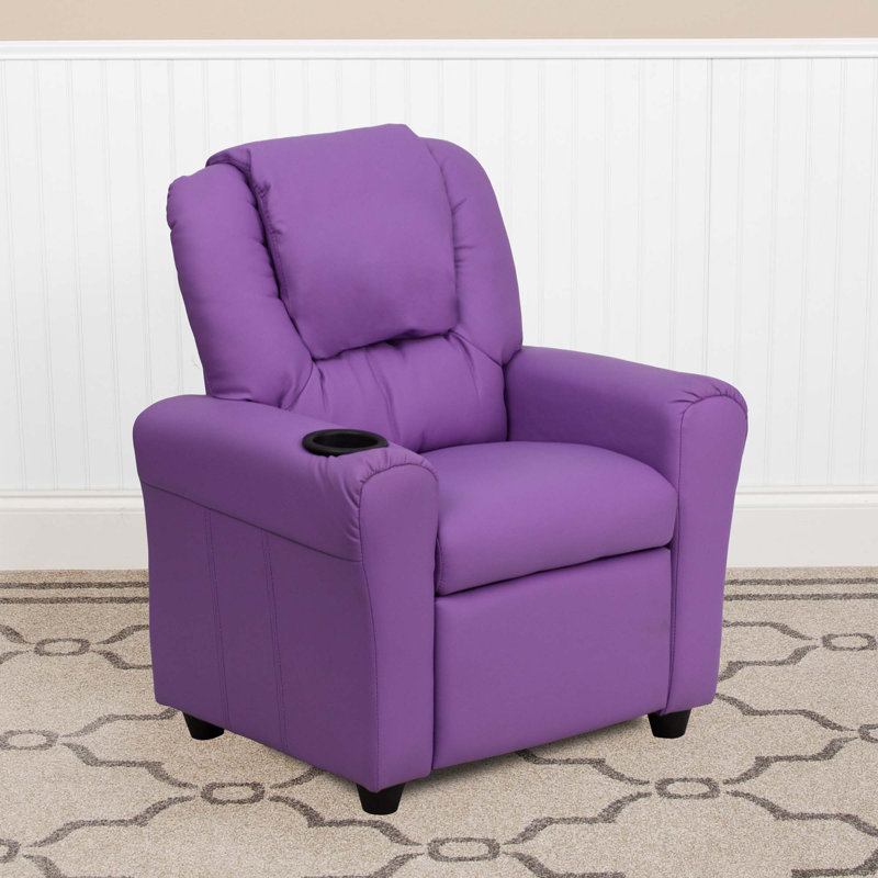 Forman LeatherSoft Contemporary Kids Recliner with Cup Holder and Headrest, Lavender