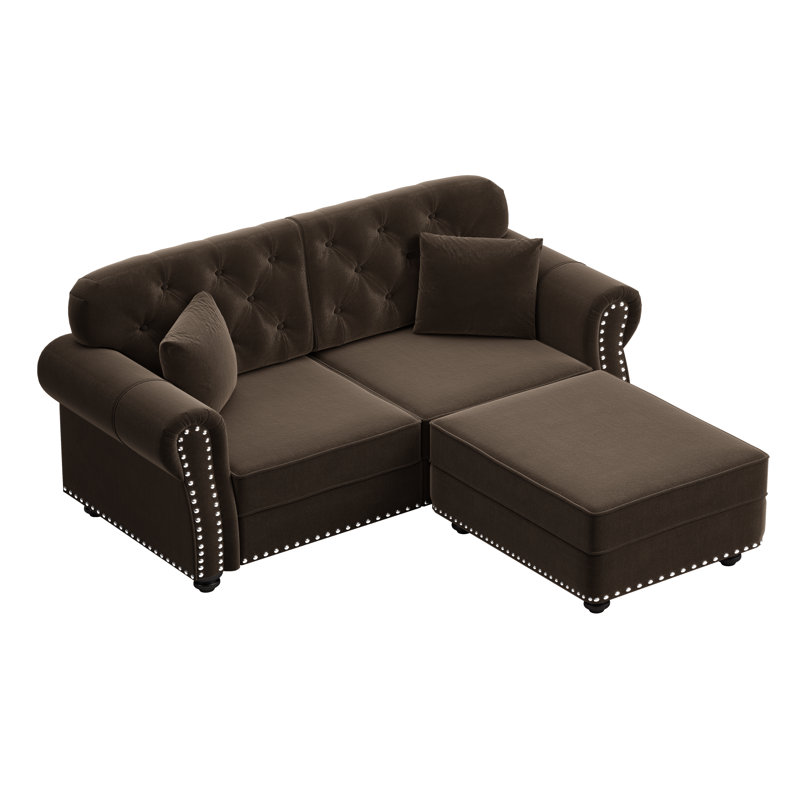Canapé Velzavian Mid-Century, 2 Ottoman+ 2 Seat, Brown