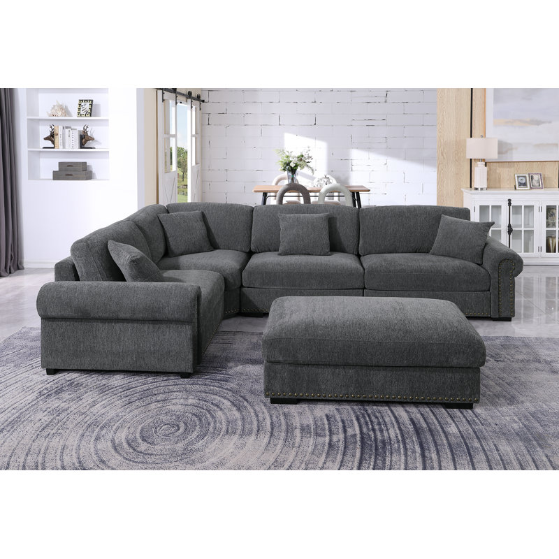 Canapé modulaire en chenille 5 places, Dark Gray