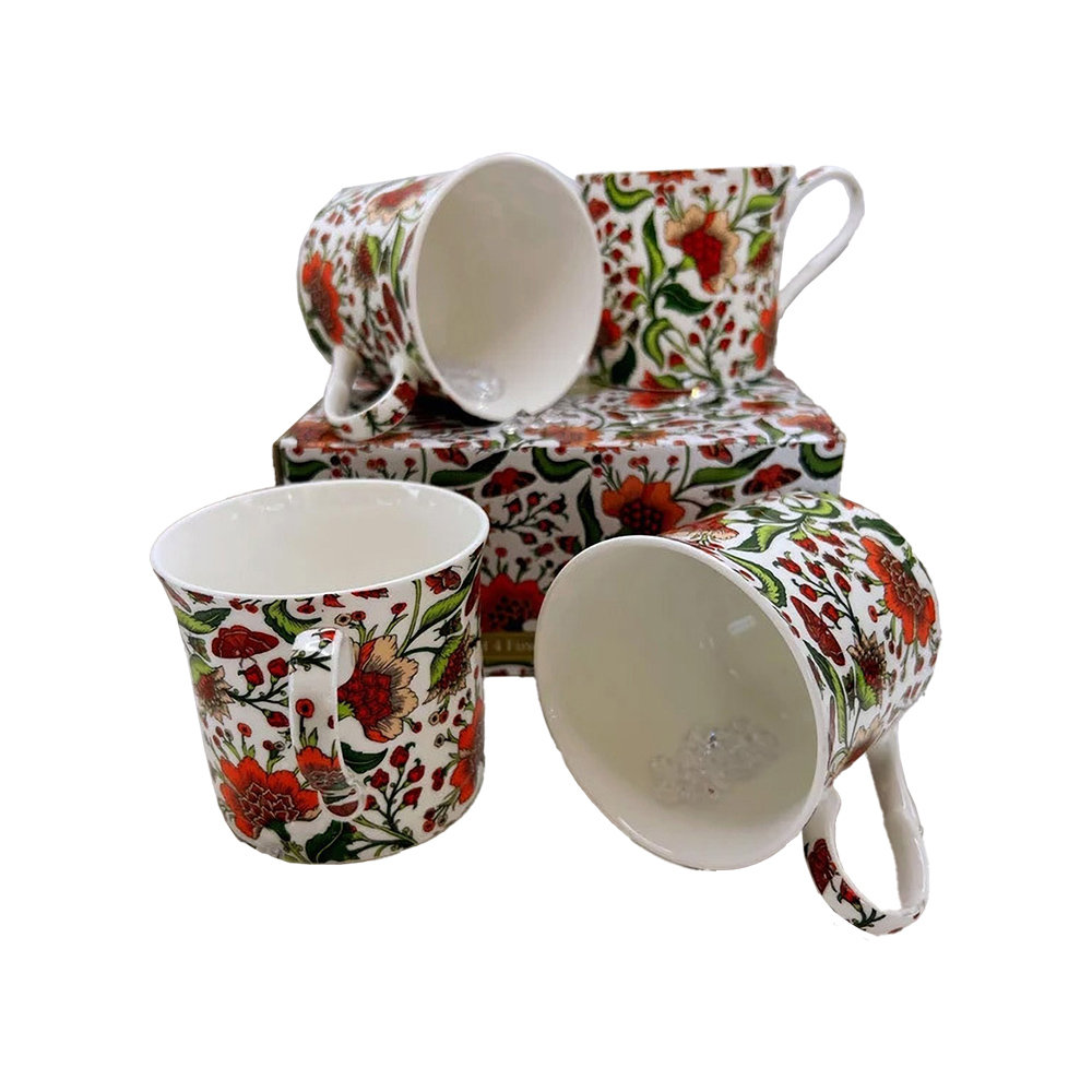 PEONIES Premium Fine Bone China Set Of 4 Cups