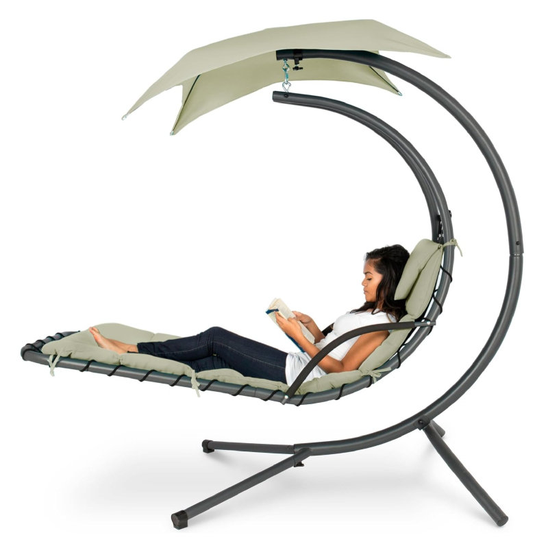 Dreamy Hammock: Iron + Fabric Upholstery + Sunshade; Dreamy Hammock: Gray-Green, Beige