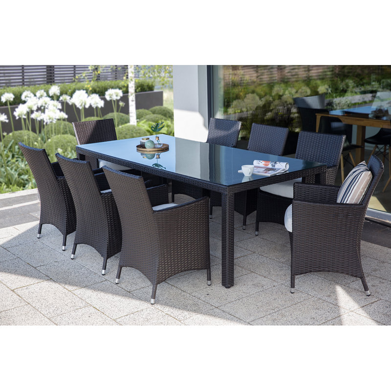 Hermes 8 - Person Wicker Patio Dining Set with Rectangular Table , Cushions Included