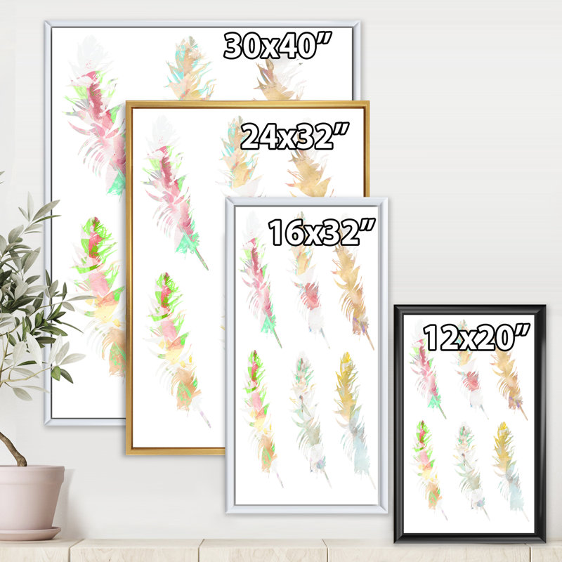 Plume de bohème vibrante dans des couleurs vives rustiques - peinture sur toile, Cadre noir, H 20 po x l 12 po x P 1po