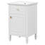 Meuble-lavabo autoportant compact de 20 po avec lavabo en céramique, armoire en bois d'hévéa massif avec tiroir inclinable, organisateur de porte intégré à 2 niveaux et tablette réglable (4 finitions disponibles)-129347243