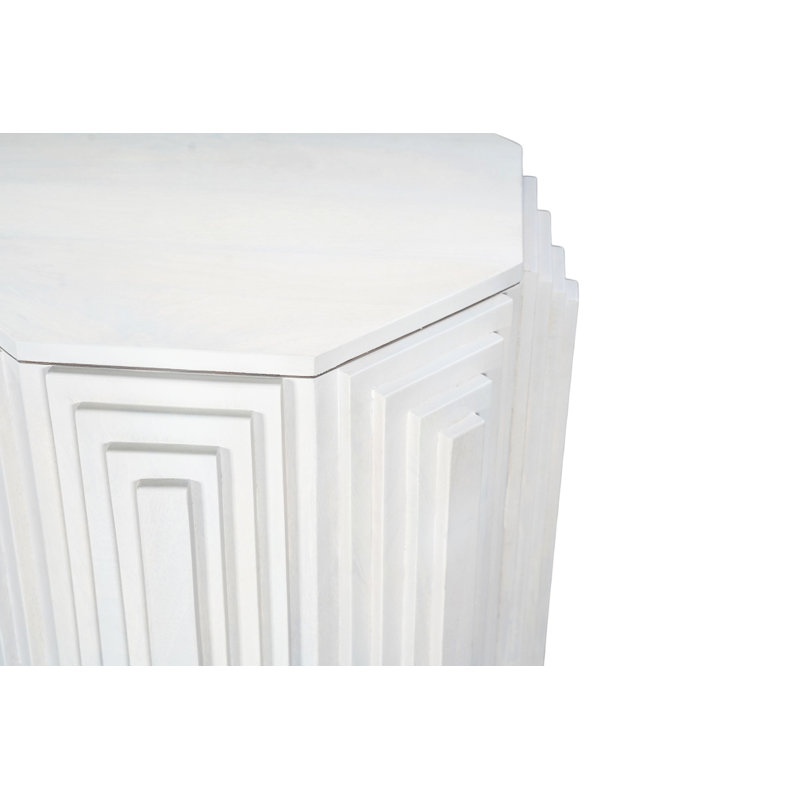 Rustic White 22" x 26" Accent Table with Geometric Octagonal Design, White Wood