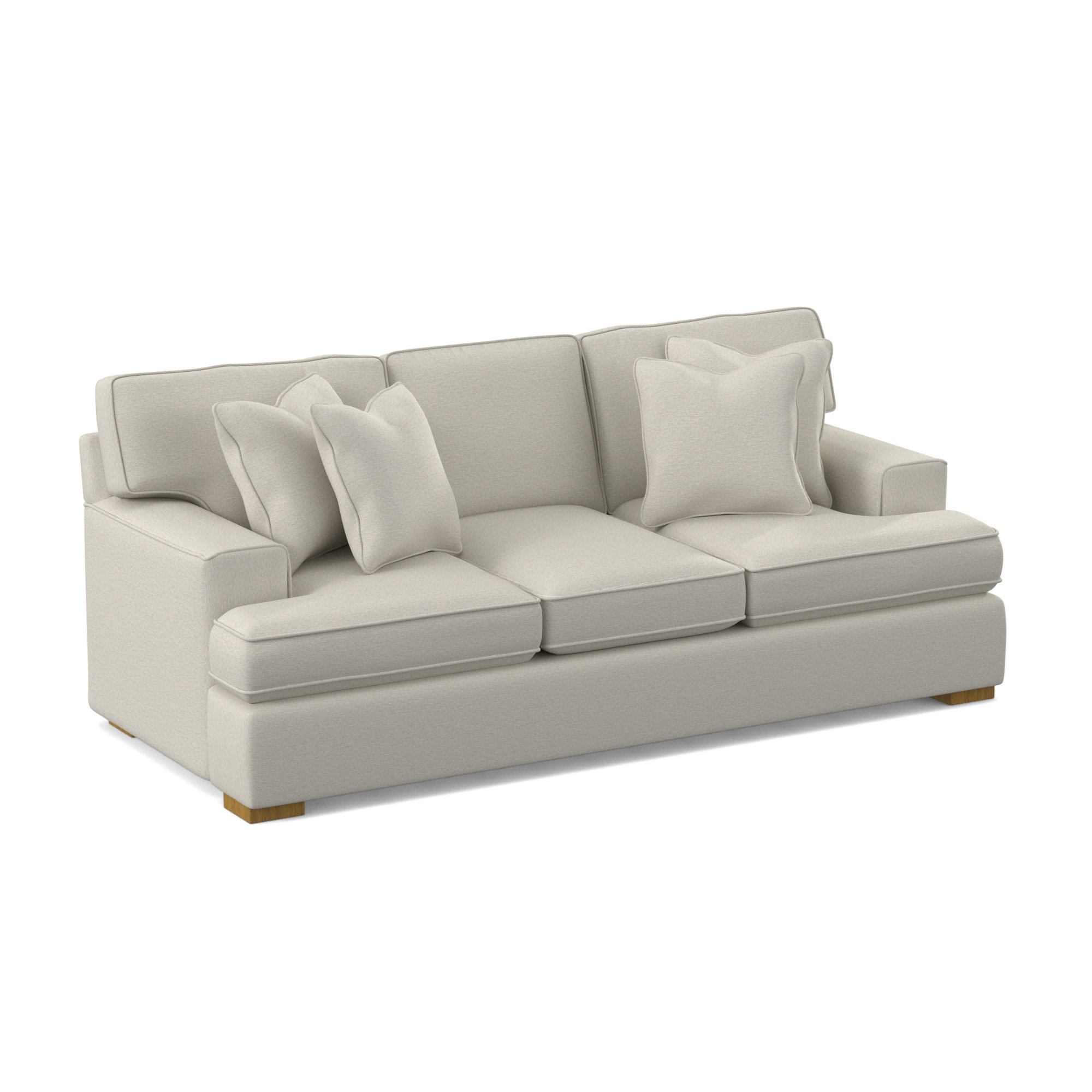 Sadie 97'' Recessed Arm Sofa with Reversible Cushions, Honey Finish, White Performance Fabric; 0851-94