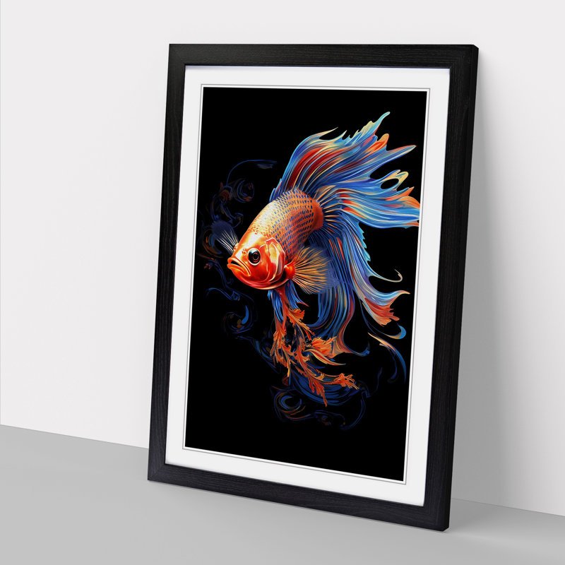 Fish Digital No.2 - Framed Print, Black, 64cm H x 46cm W x 2cm D