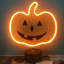Enseigne néon orange citrouille rougeoyante, décoration d'Halloween - lampe de table USB ou à piles