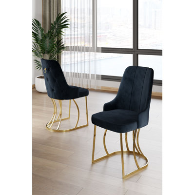 Ensemble de chaises élégantes 4 pièces, anthracite et or, 17,3 po x 38,6 po x 18,1 po | Structure 100% métal, tissu BabyFace, hauteur de siège de 19,7 po | Confortable dossier en mousse à 18 garnitures et siège en mousse à 22 garnitures, parfait pour les repas et les décors modernes