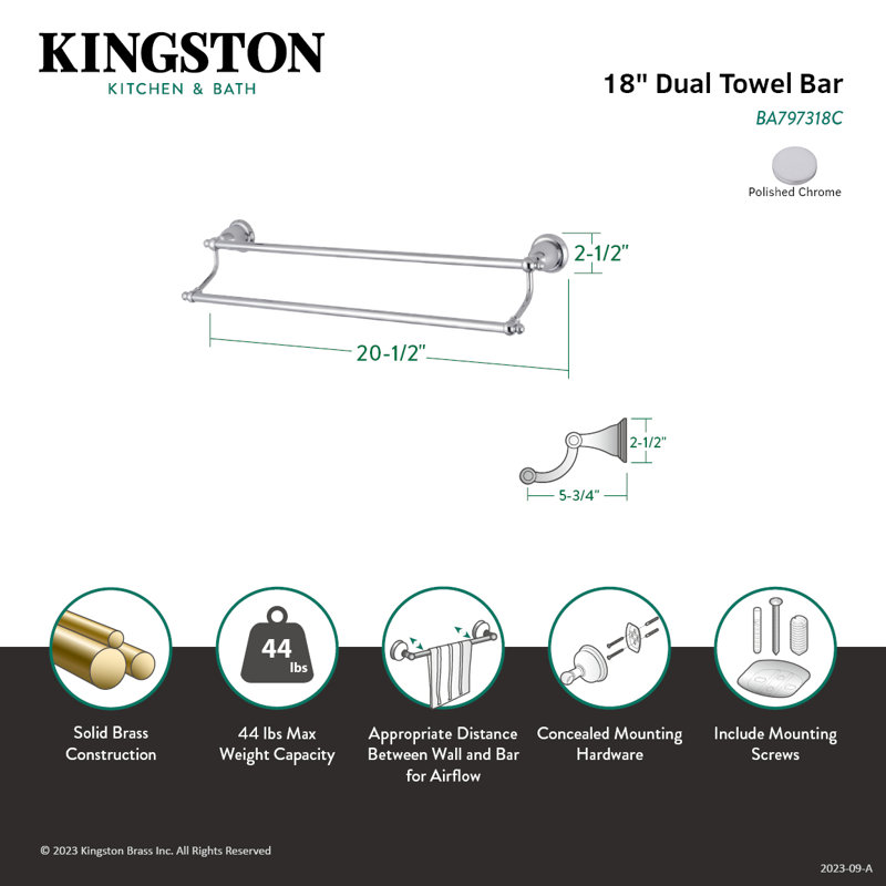 Barre à serviettes 18 po Kingston, Chrome poli
