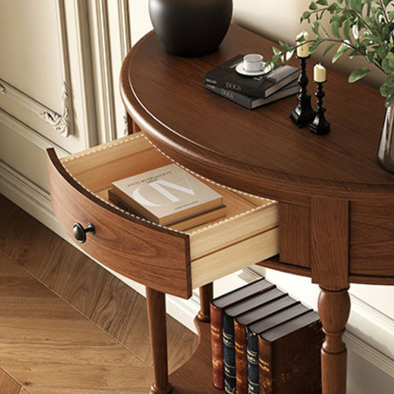 Console en bois massif en demi-cercle, Brown
