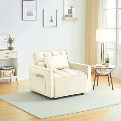 3 In 1 Convertible Sleeper Chair Bed With Adjustable Backrest, Modern Velvet Pull Out Sofa Bed Small Tufted Single Sleeper Chair With Pollow And Side Pocket