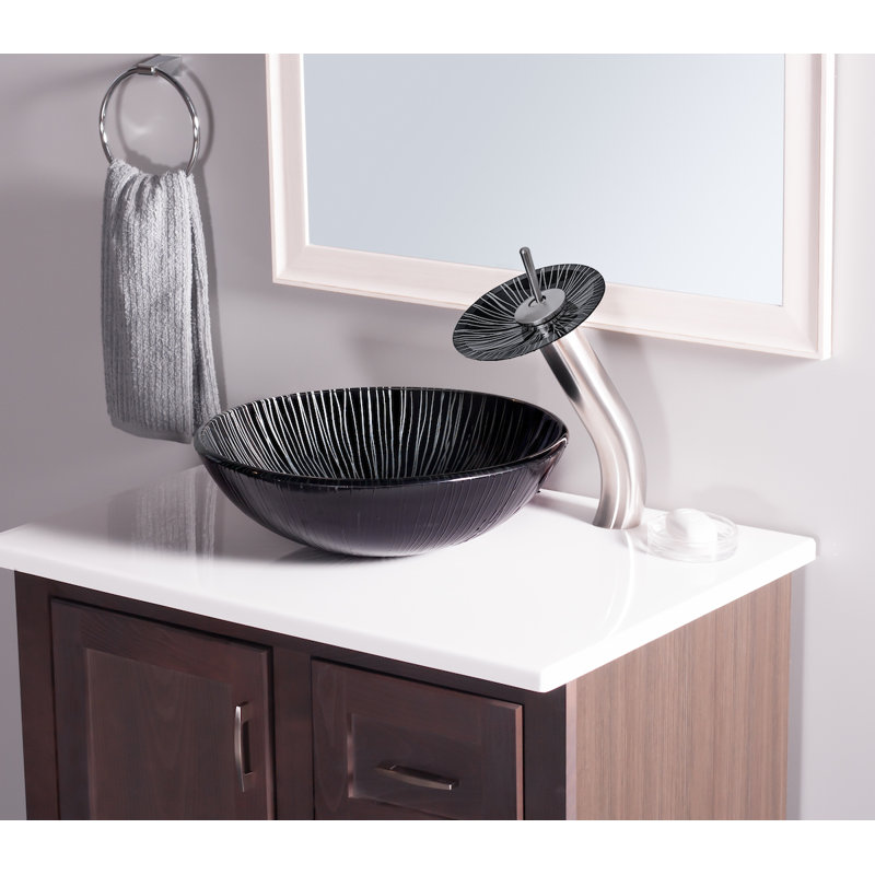 Novatto Godere 16.5'' Glass Circular Bathroom Sink with Faucet, Brushed Nickel