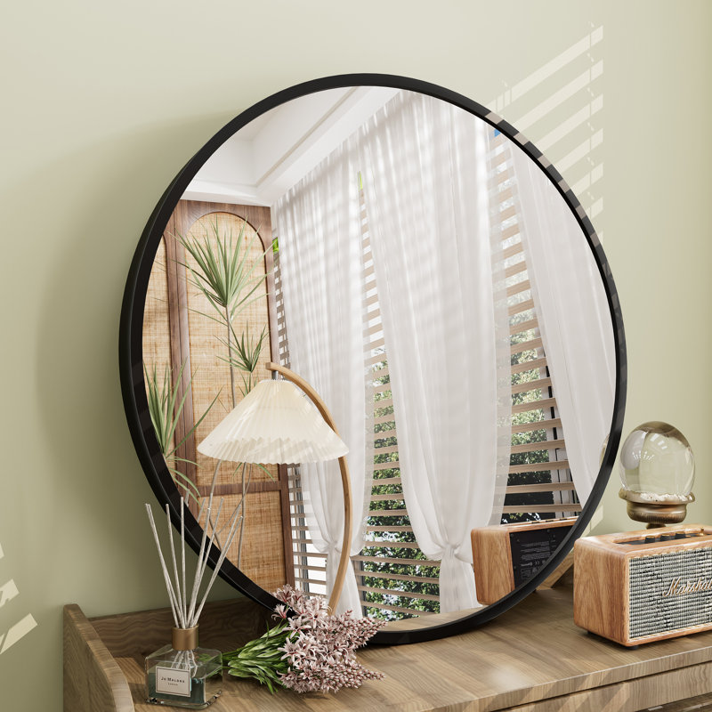 Amara Tempered Glass and Aluminum Alloy Framed French Cleat Mounted Wall Mirror, Matte Black, 24" x 24"