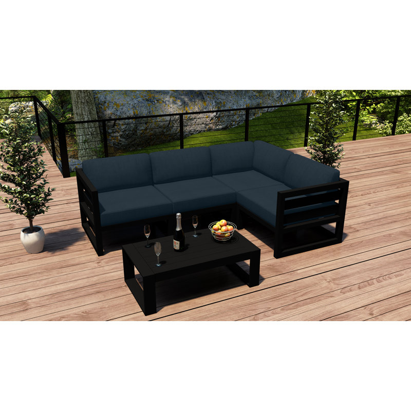 Smith 4 - Person Modular Patio Conversation Set with Sunbrella® Cushions, Canvas Flax Sunbrella® Canvas, Black