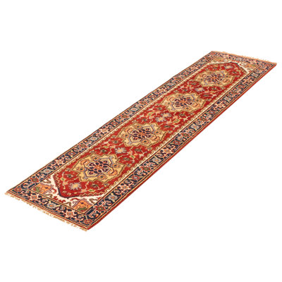 Abdirahman One-of-a-Kind Runner 2'6" X 9'8" New Age Runner Wool Area Rug in Red